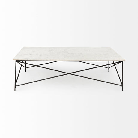 Lorlei I White Marble Top W/ X-Shaped Gray Iron Base Coffee Table by Mercana at Eve Furniture