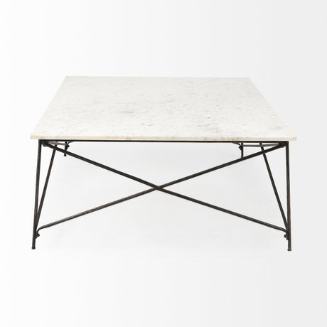 Lorlei I White Marble Top W/ X-Shaped Gray Iron Base Coffee Table by Mercana at Eve Furniture