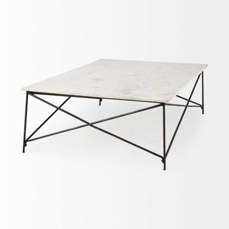 Lorlei I White Marble Top W/ X-Shaped Gray Iron Base Coffee Table by Mercana at Eve Furniture