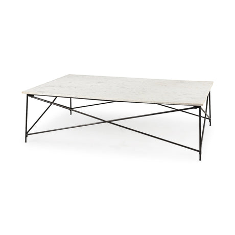 Lorlei I White Marble Top W/ X-Shaped Gray Iron Base Coffee Table by Mercana at Eve Furniture