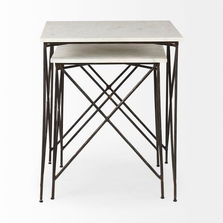 Lorlei White Marble Top W/ Gray Iron Legs End and Side Table by Mercana at Eve Furniture
