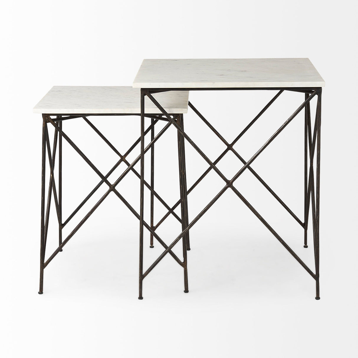 Lorlei White Marble Top W/ Gray Iron Legs End and Side Table by Mercana at Eve Furniture