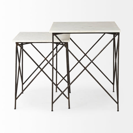 Lorlei White Marble Top W/ Gray Iron Legs End and Side Table by Mercana at Eve Furniture
