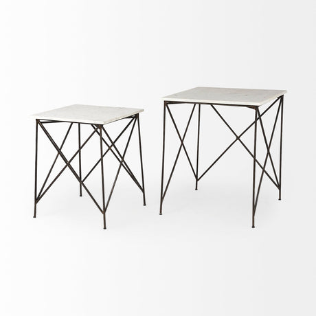 Lorlei White Marble Top W/ Gray Iron Legs End and Side Table by Mercana at Eve Furniture