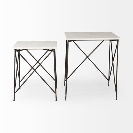 Lorlei White Marble Top W/ Gray Iron Legs End and Side Table by Mercana at Eve Furniture