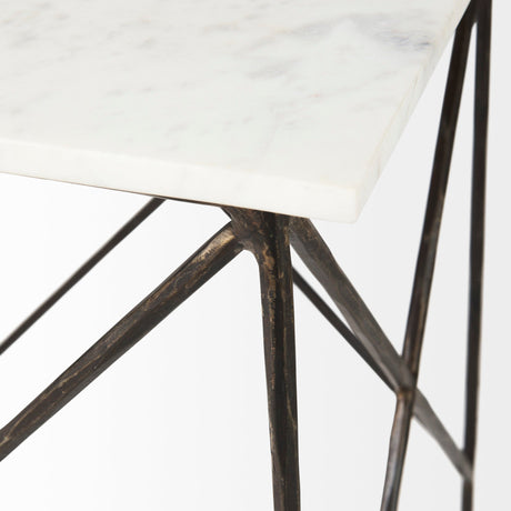 Lorlei White Marble Top W/ Gray Iron Legs End and Side Table by Mercana at Eve Furniture