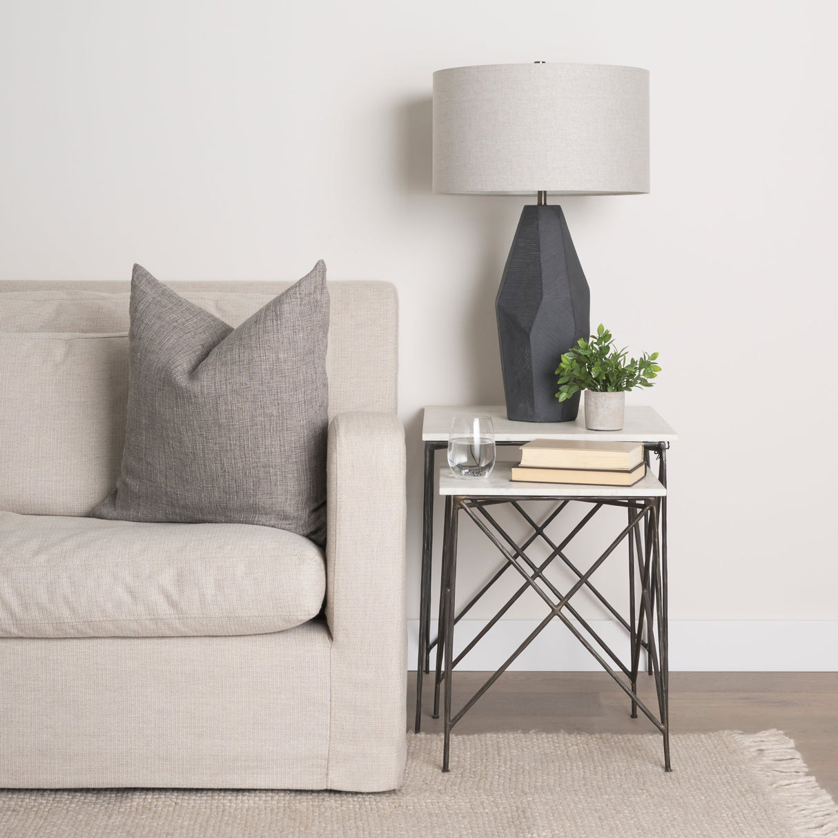 Lorlei White Marble Top W/ Gray Iron Legs End and Side Table by Mercana at Eve Furniture