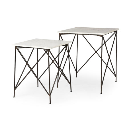 Lorlei White Marble Top W/ Gray Iron Legs End and Side Table by Mercana at Eve Furniture