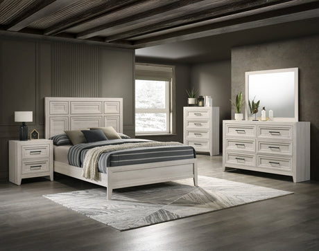 Lorraine Antique White King Panel Bed by Crown Mark at Eve Furniture