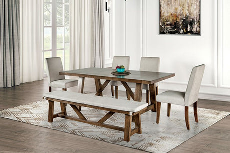 Losone Brown 6-Piece Dining Room Set w/ Bench by Furniture of America at Eve Furniture