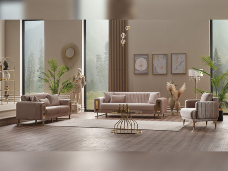 Lotus 3-pieces (Sofa & Loveseat & Chair) Livingroom Set Cream by Furnia at Eve Furniture
