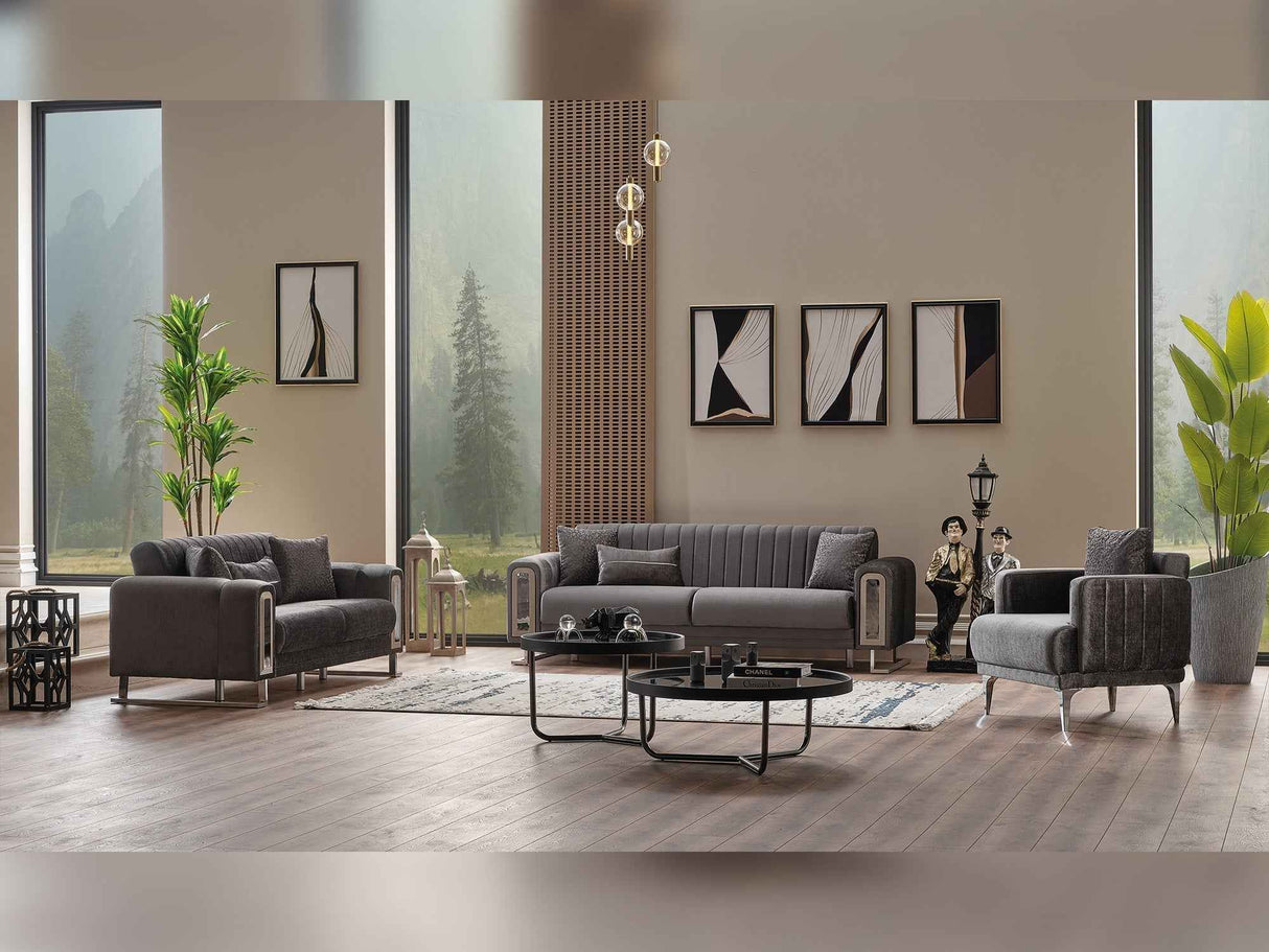 Lotus 3-pieces (Sofa & Loveseat & Chair) Livingroom Set in Grey