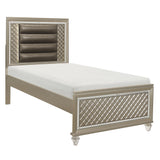 Loudon Champagne Metallic Glam Faux Leather Upholstered Twin Bed by Homelegance at Eve Furniture