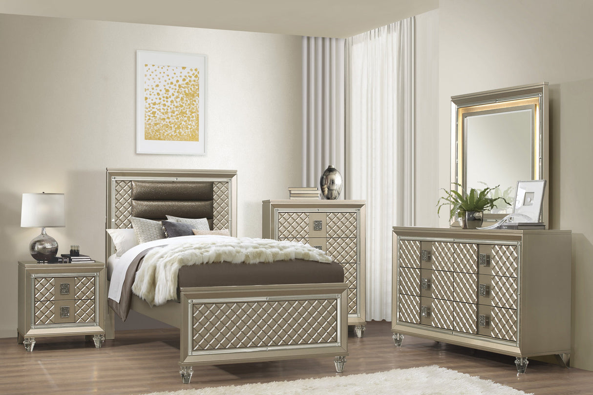 Loudon Champagne Metallic Glam Faux Leather Upholstered Twin Bed by Homelegance at Eve Furniture