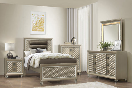 Loudon Champagne Metallic Glam Faux Leather Upholstered Twin Bed by Homelegance at Eve Furniture