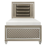 Loudon Champagne Metallic Glam Faux Leather Upholstered Twin Bed by Homelegance at Eve Furniture