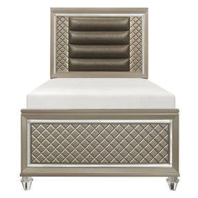 Loudon Champagne Metallic Glam Faux Leather Upholstered Twin Bed by Homelegance at Eve Furniture