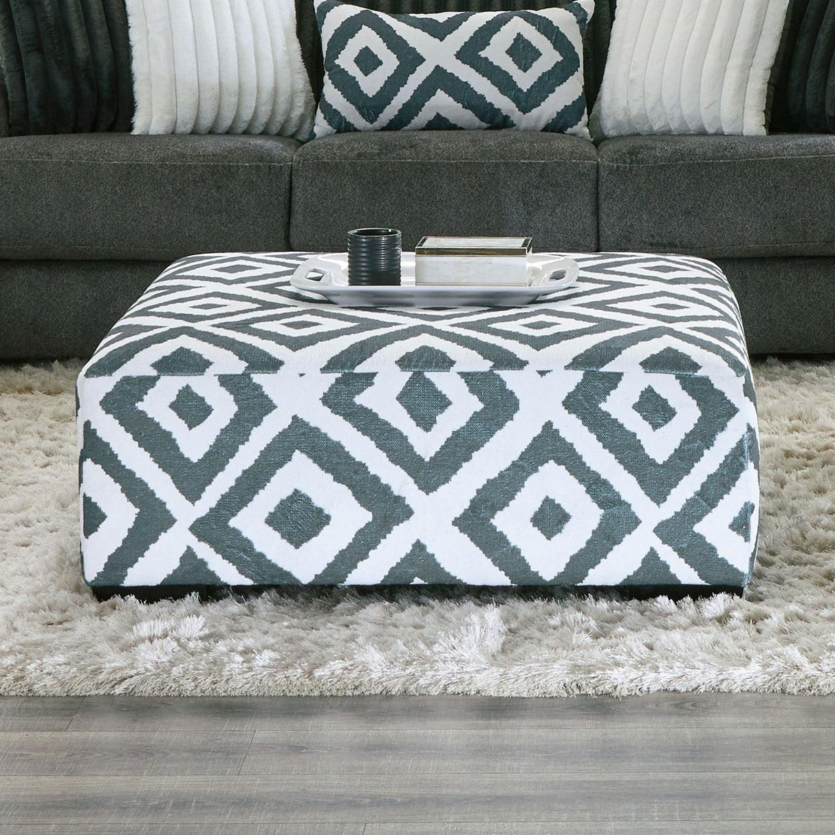 Loughton Gun Metal/Ivory Ottoman by Furniture of America at Eve Furniture