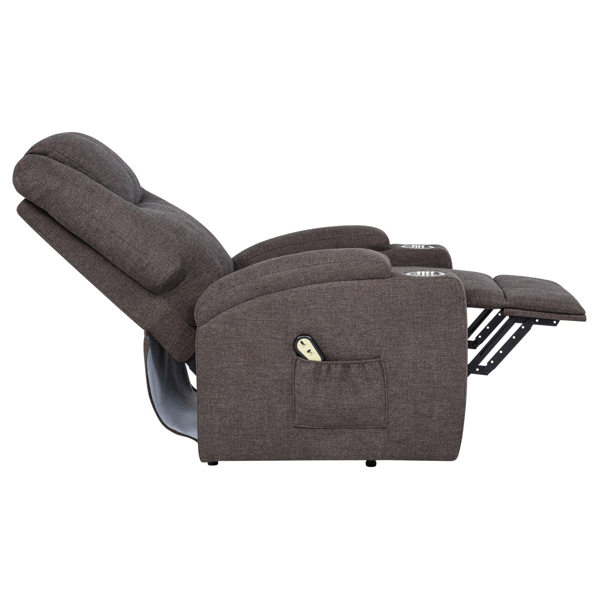 Louie Brown Chenille Upholstered Power Lift Massage Chair by Coaster at Eve Furniture