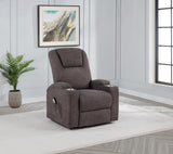 Louie Brown Chenille Upholstered Power Lift Massage Chair by Coaster at Eve Furniture