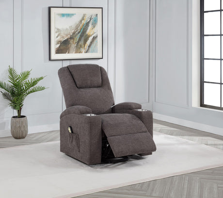 Louie Brown Chenille Upholstered Power Lift Massage Chair by Coaster at Eve Furniture