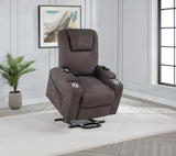 Louie Brown Chenille Upholstered Power Lift Massage Chair by Coaster at Eve Furniture