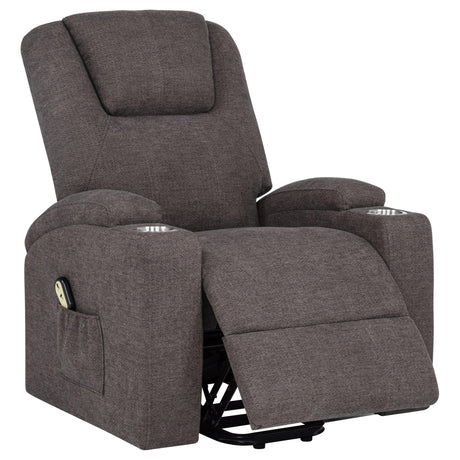 Louie Brown Chenille Upholstered Power Lift Massage Chair by Coaster at Eve Furniture