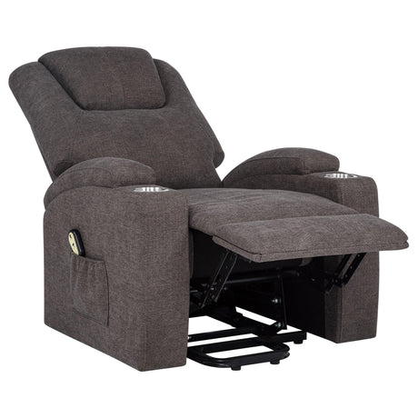 Louie Brown Chenille Upholstered Power Lift Massage Chair by Coaster at Eve Furniture