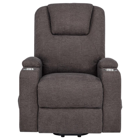 Louie Brown Chenille Upholstered Power Lift Massage Chair by Coaster at Eve Furniture