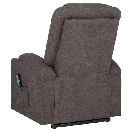Louie Brown Chenille Upholstered Power Lift Massage Chair by Coaster at Eve Furniture