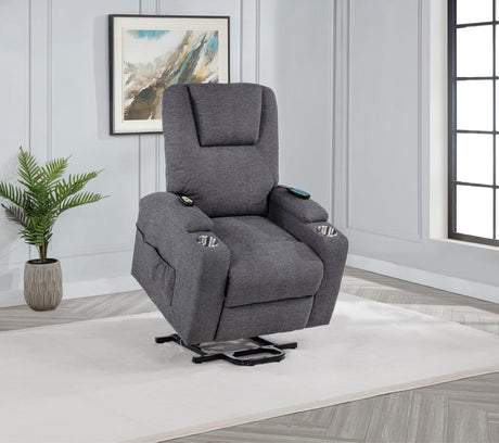 Louie Gray Chenille Upholstered Power Lift Massage Chair by Coaster at Eve Furniture