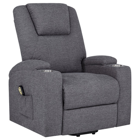 Louie Gray Chenille Upholstered Power Lift Massage Chair by Coaster at Eve Furniture