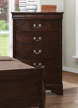 Louis Philippe Cappuccino 5-Drawer Chest with Silver Bails