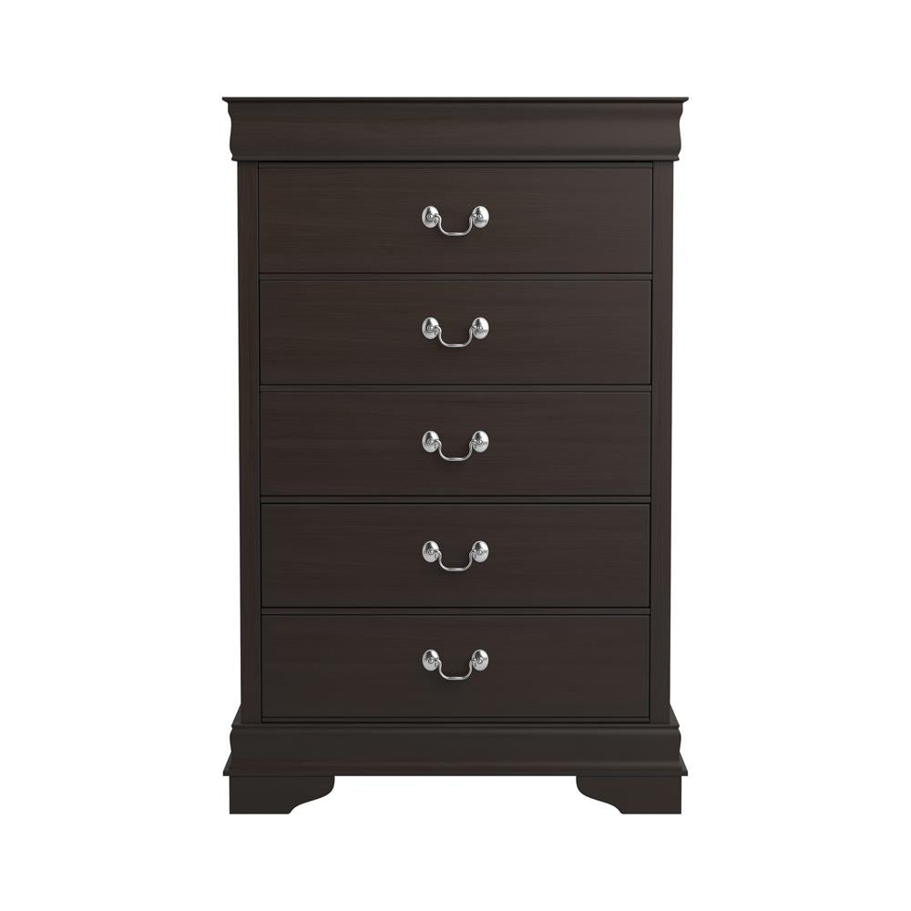 Louis Philippe Cappuccino 5-Drawer Chest with Silver Bails