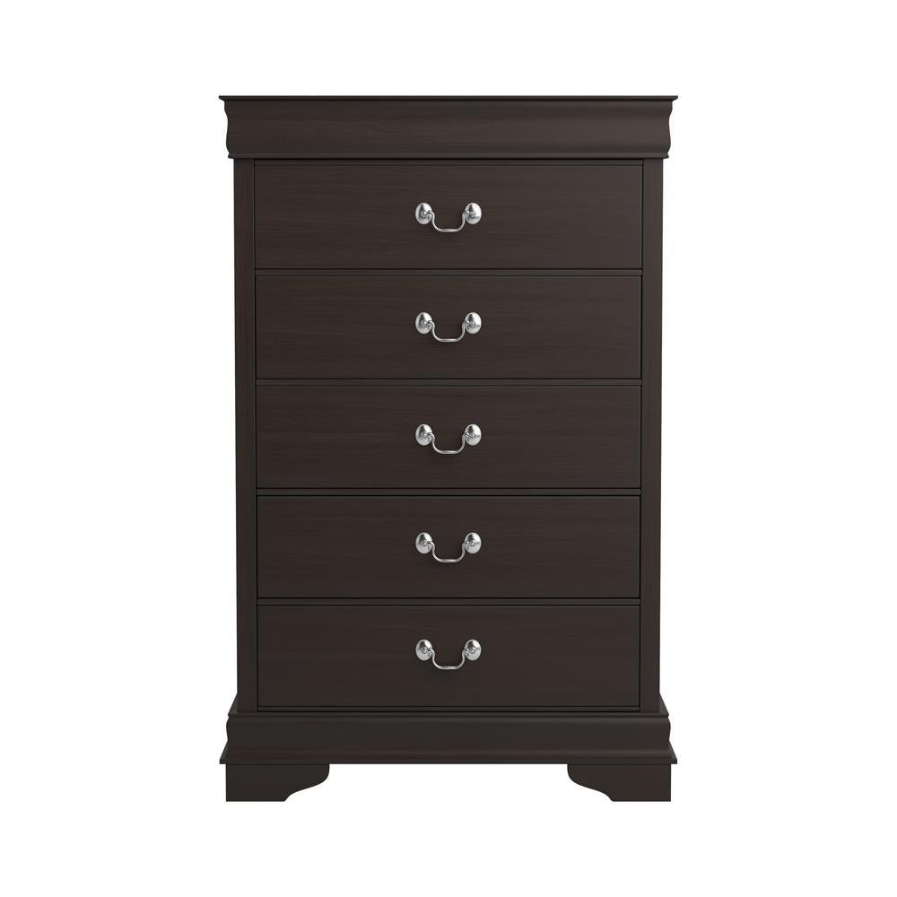 Louis Philippe Cappuccino 5-Drawer Chest with Silver Bails by Coaster at Eve Furniture
