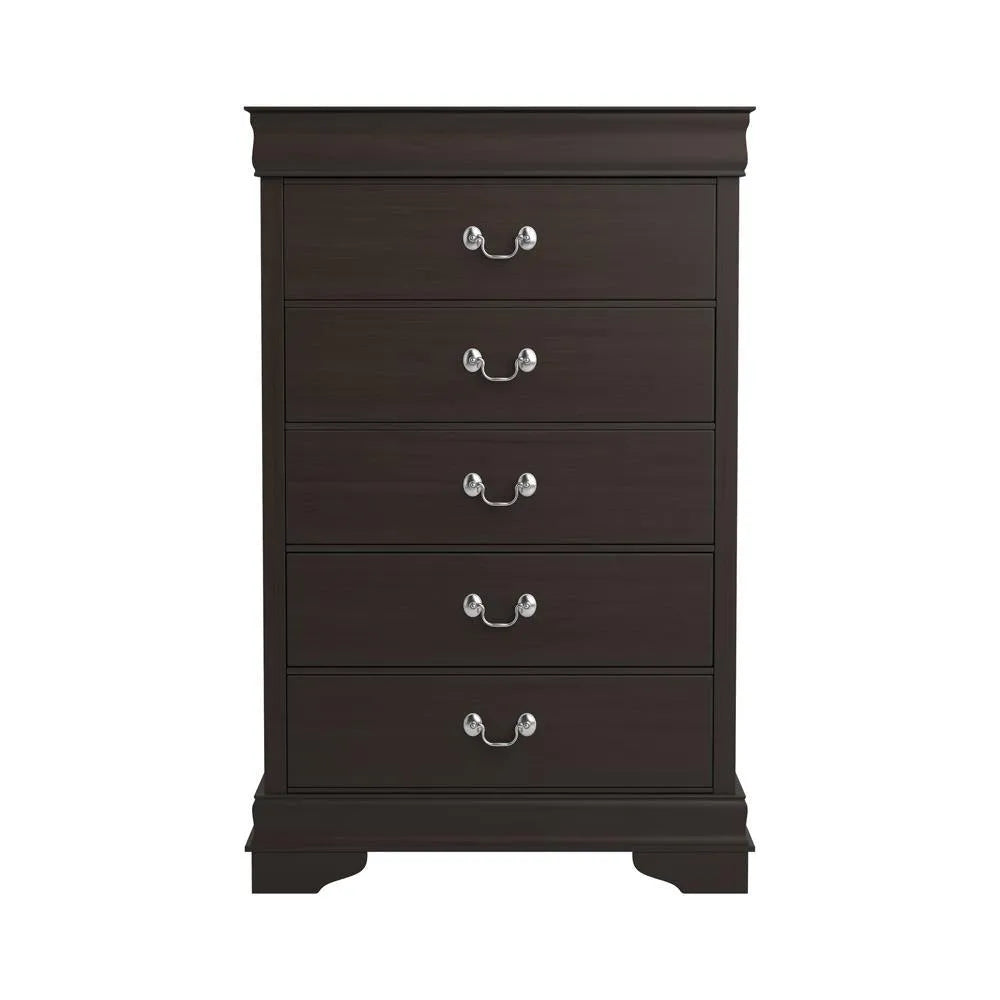 Louis Philippe Cappuccino 5-Drawer Chest with Silver Bails by Coaster at Eve Furniture