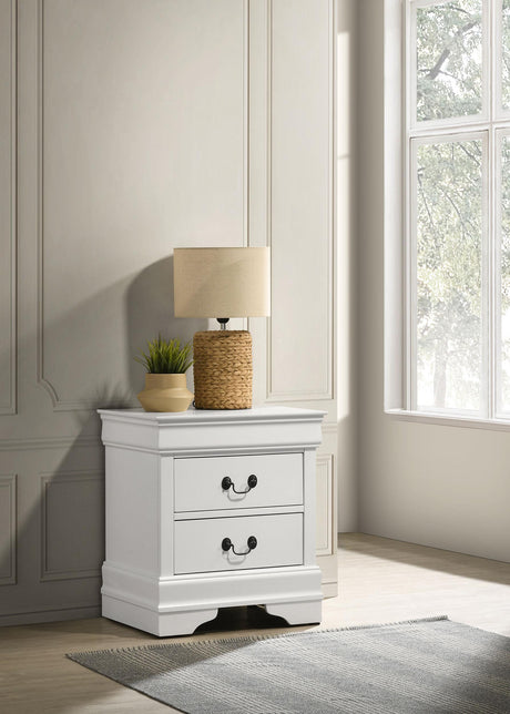 Louis Philippe White 2-drawer Nightstand Bedside Table by Coaster at Eve Furniture