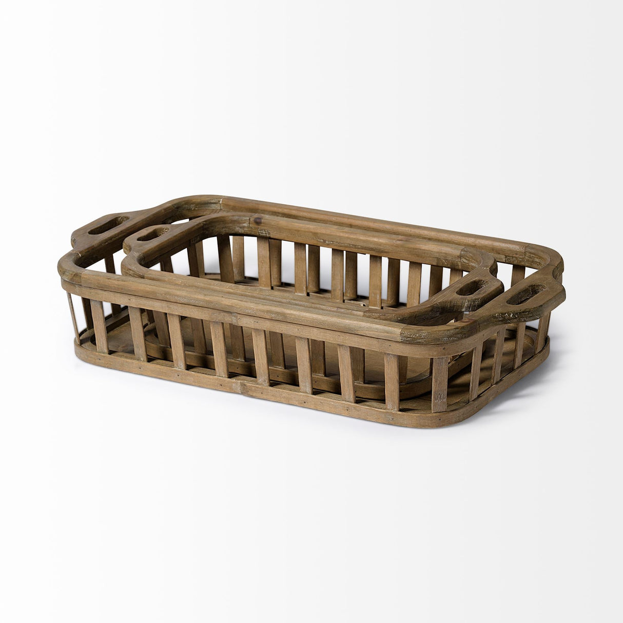 Louis Set of 2 Natural Wood Slated Nesting Trays by Mercana at Eve Furniture
