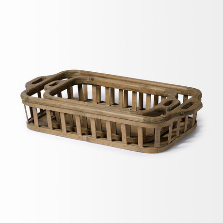 Louis Set of 2 Natural Wood Slated Nesting Trays by Mercana at Eve Furniture