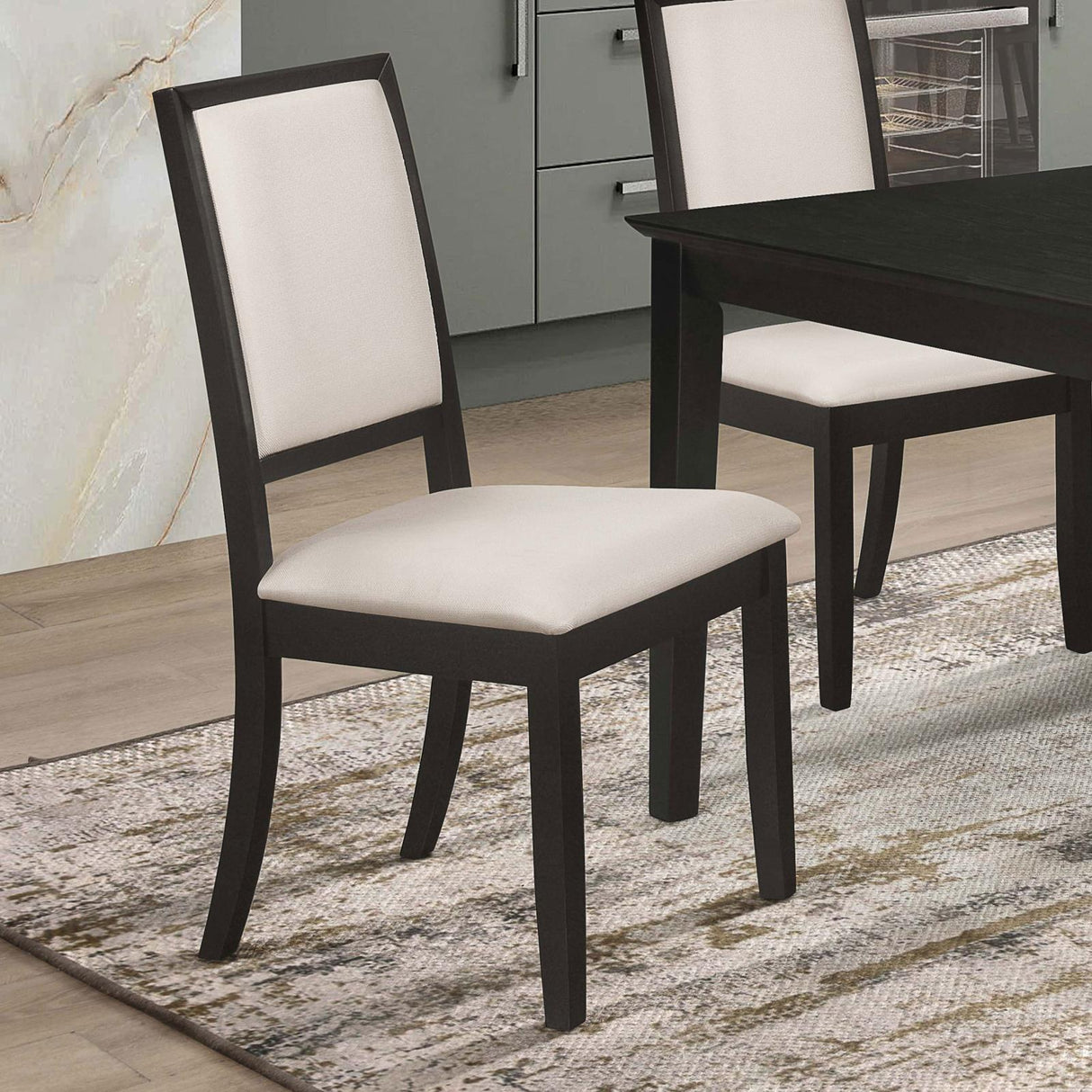 Louise Black/Cream Upholstered Dining Side Chairs, Set of 2