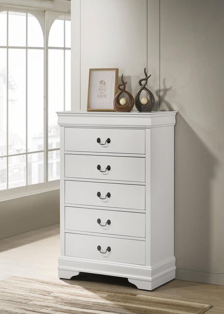 Louis Philippe 5-drawer Bedroom Chest White by Coaster at Eve Furniture