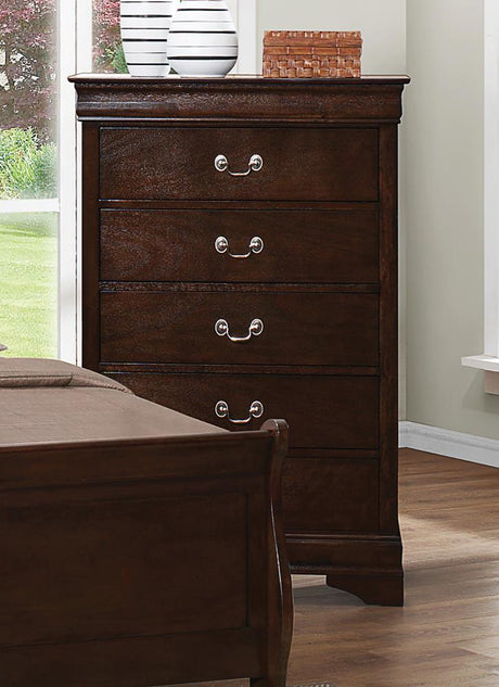 Louis Philippe Cappuccino 5-Drawer Chest with Silver Bails by Coaster at Eve Furniture