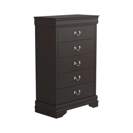 Louis Philippe Cappuccino 5-Drawer Chest with Silver Bails by Coaster at Eve Furniture
