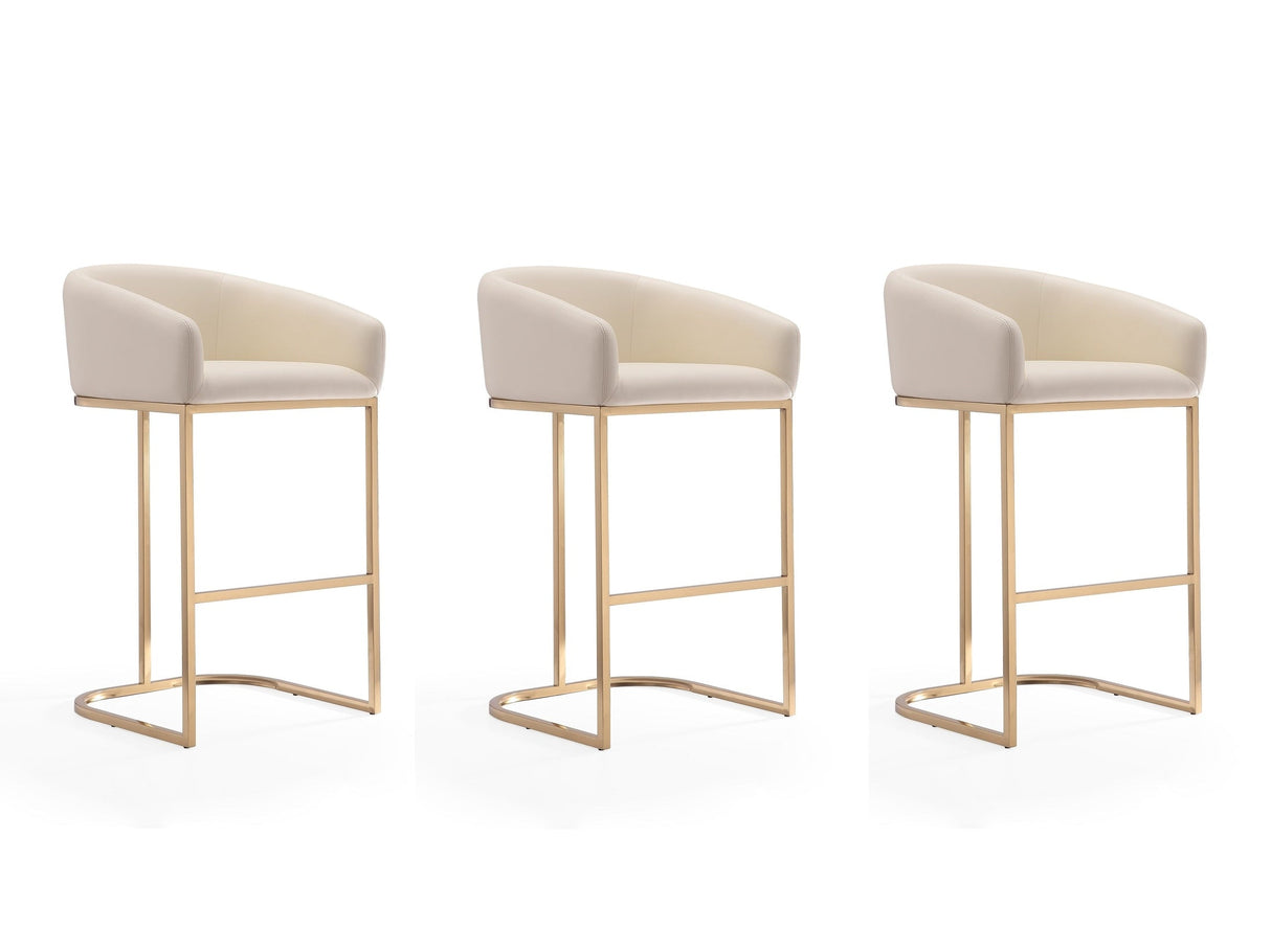 Louvre Barstool in Cream and Titanium Gold (set of 3) by Manhattan Comfort at Eve Furniture