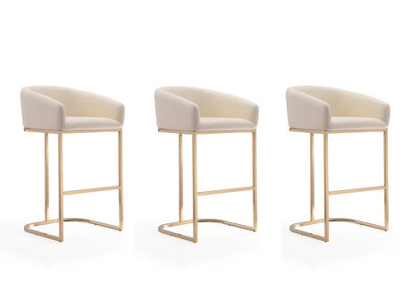 Louvre Barstool in Cream and Titanium Gold (set of 3) by Manhattan Comfort at Eve Furniture