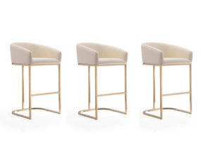 Louvre Barstool in Cream and Titanium Gold (set of 3) by Manhattan Comfort at Eve Furniture