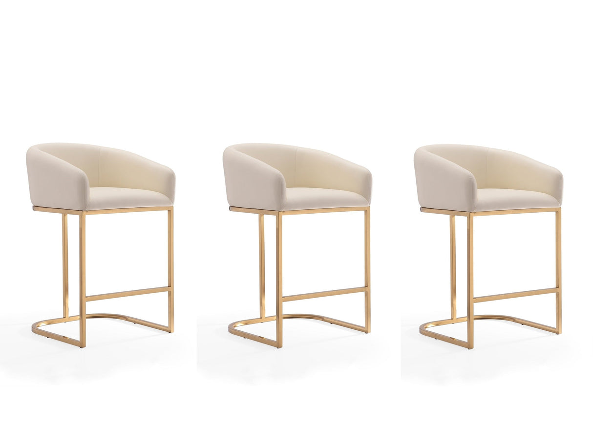 Louvre Counter Stool in Cream and Titanium Gold (set of 3) by Manhattan Comfort at Eve Furniture