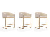 Louvre Counter Stool in Cream and Titanium Gold (set of 3) by Manhattan Comfort at Eve Furniture