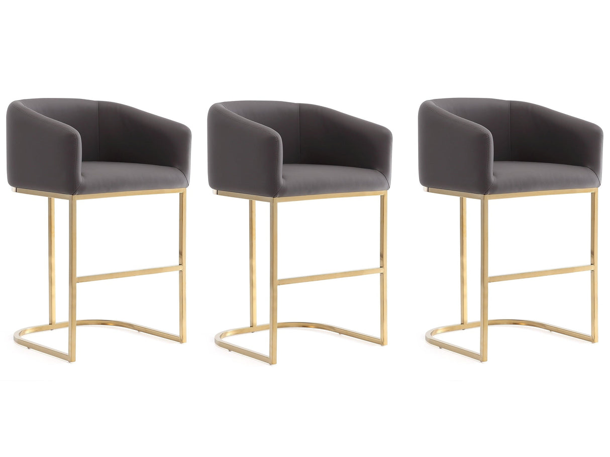 Louvre Counter Stool in Grey and Titanium Gold (set of 3) by Manhattan Comfort at Eve Furniture
