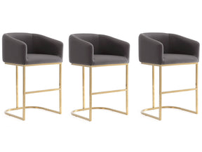 Louvre Counter Stool in Grey and Titanium Gold (set of 3) by Manhattan Comfort at Eve Furniture